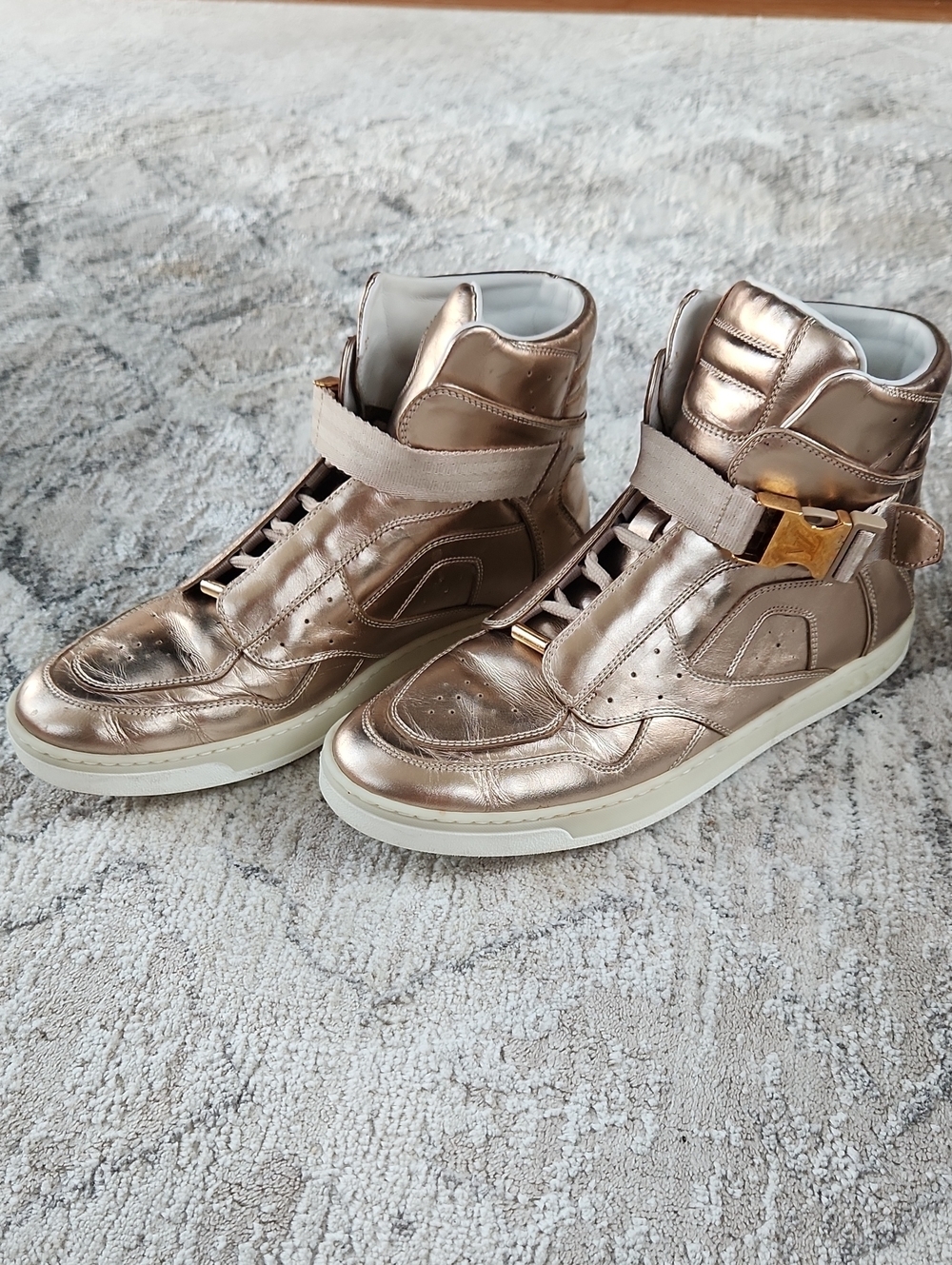 Louis Vuitton High Top Gold Lesther Sneakers, Size 6 1/2 - Picture 2 of 11